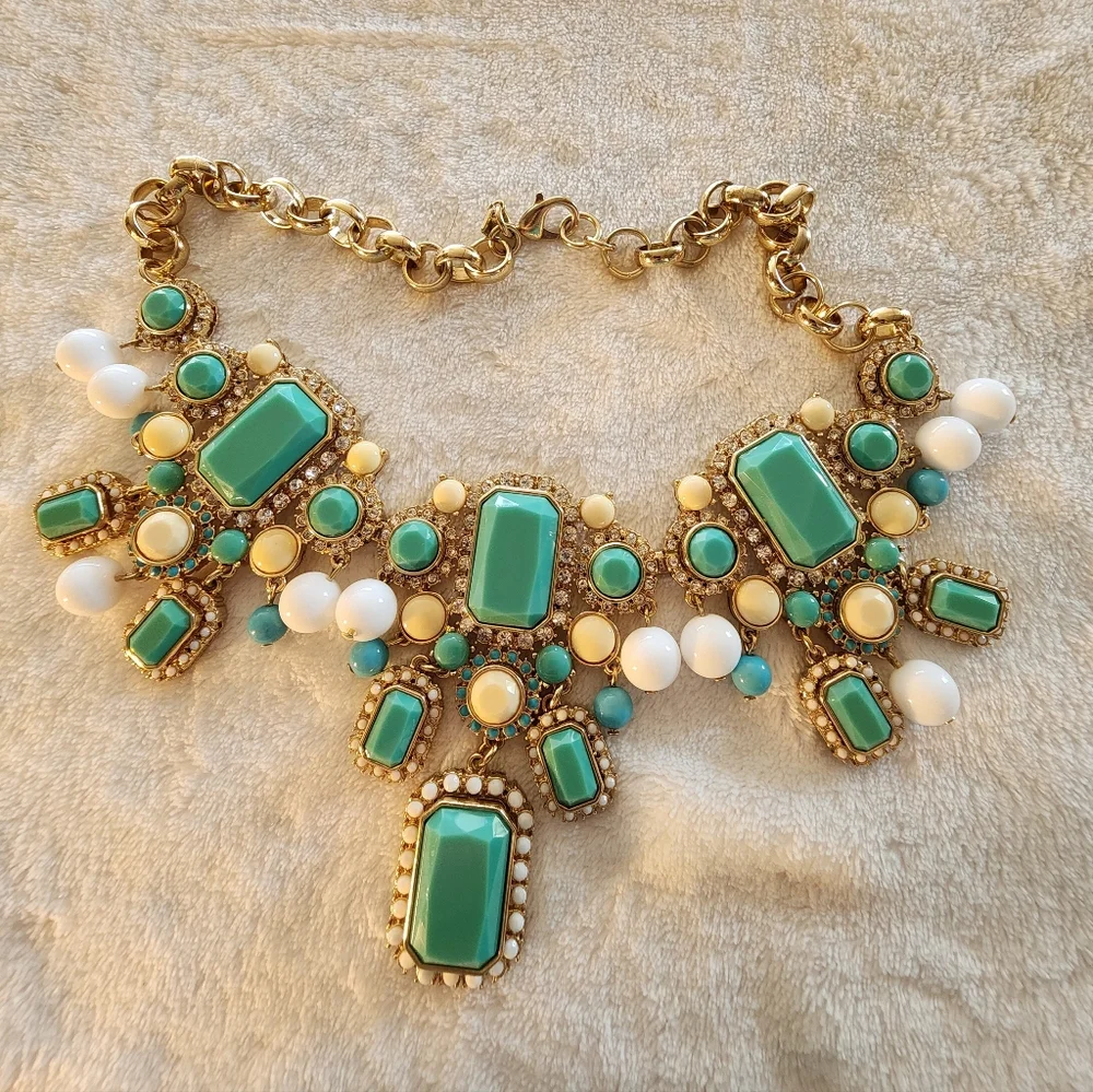 BANANA REPUBLIC Gold-Tone Statement Necklace with Aqua, White, and Ivory Accents - Picture 6 of 7